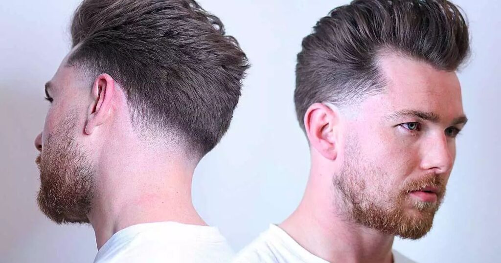 Brushed Forward and Swept with Low Taper Fade