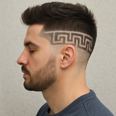 Cool Greek Design in Shaved Sides and Back – Ancient Meanders Modernize Fades
