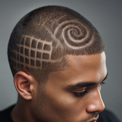 Fresh Buzz Cut Design – Grids and Spirals Etch Short Uniform Length