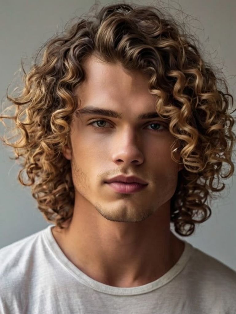 Long Curly Hair with Side Part