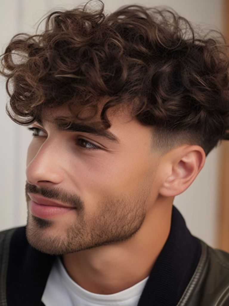 Loose, Flowing Parted Curls with Taper Fade