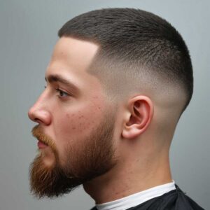 Mid Temp Fade with Short Hair and Beard