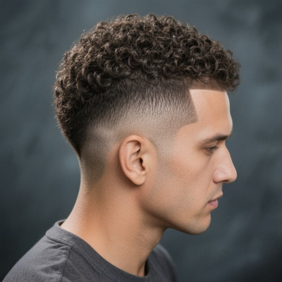 Short Curly Hair Fade with Line Up