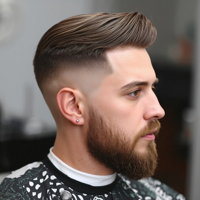 Simple Crew Cut with Burst Fade and Beard: Timeless Crews and Beard Integrations for Rugged, Masculine Vibes