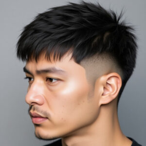 Textured Crew Cut Fade with Blunt Fringe