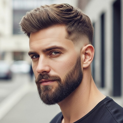 Textured Crop with Low Fade and Groomed Beard