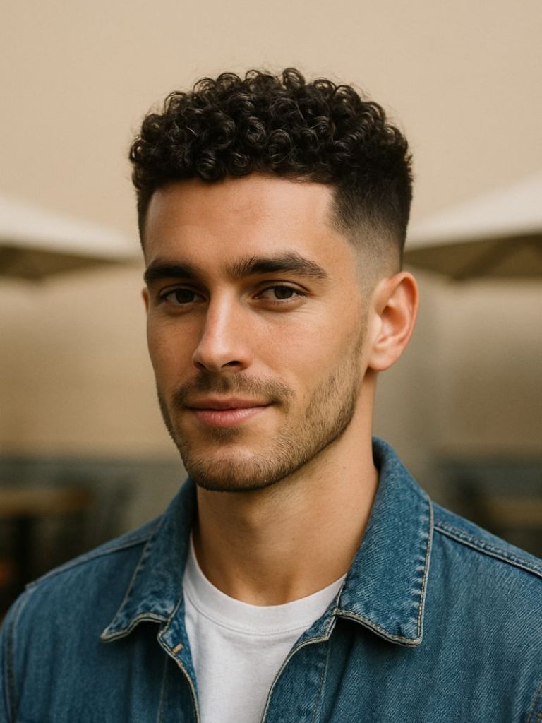 Thick, Black Curls with Mid Fade