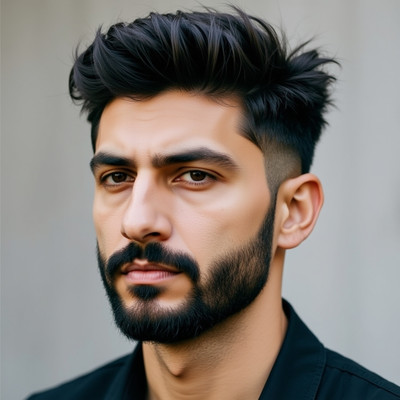 Thick, Tousled Brush Up with Low Skin Fade and Beard