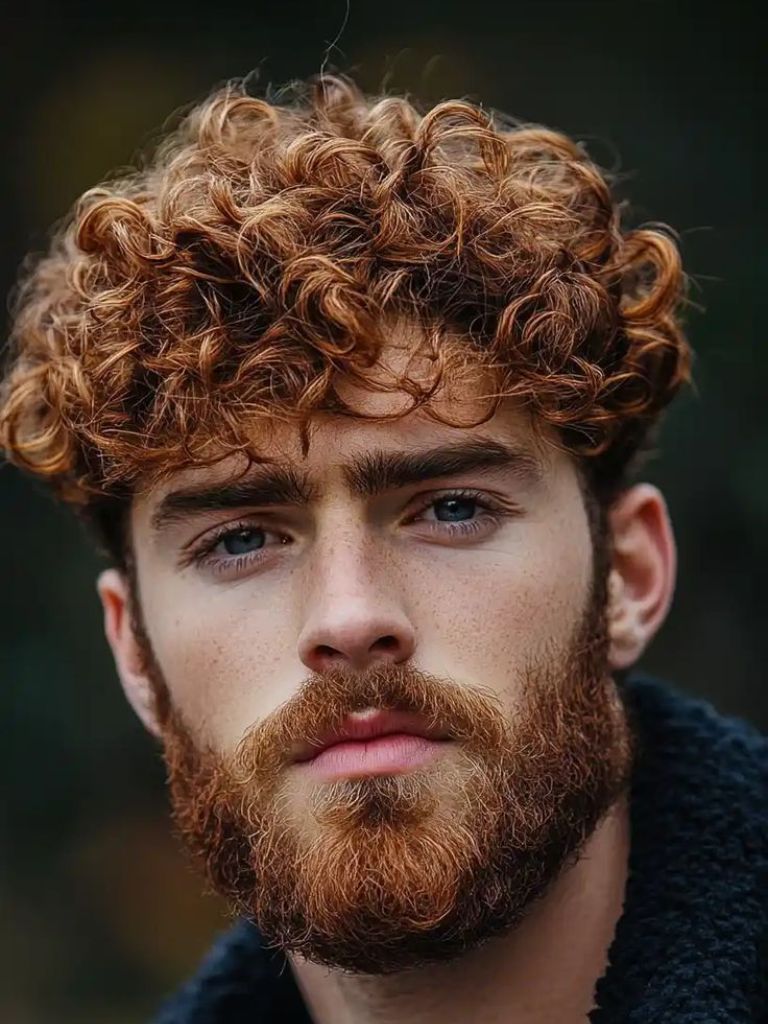 Tousled Medium Curls with Full Beard